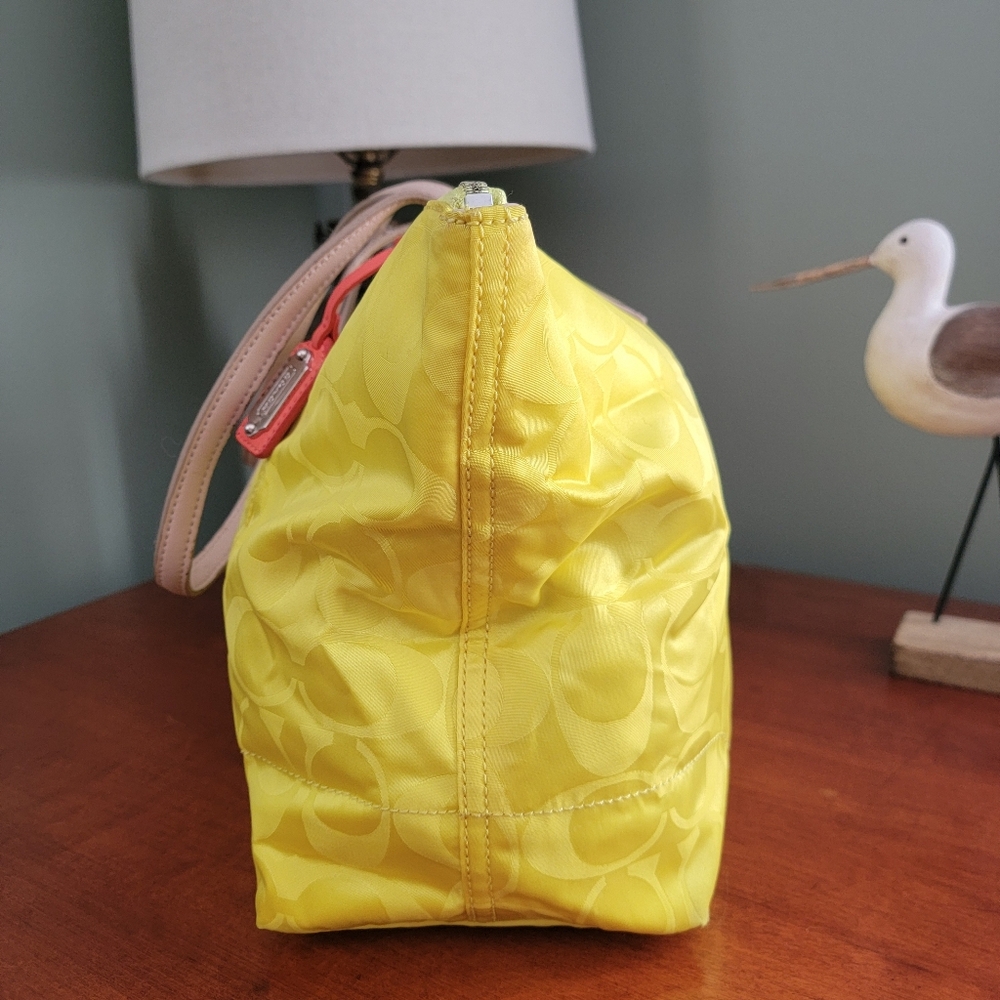 Coach 24862 East West Signature Nylon Tote Yellow Pink Bag Y2K - Picture 2 of 16